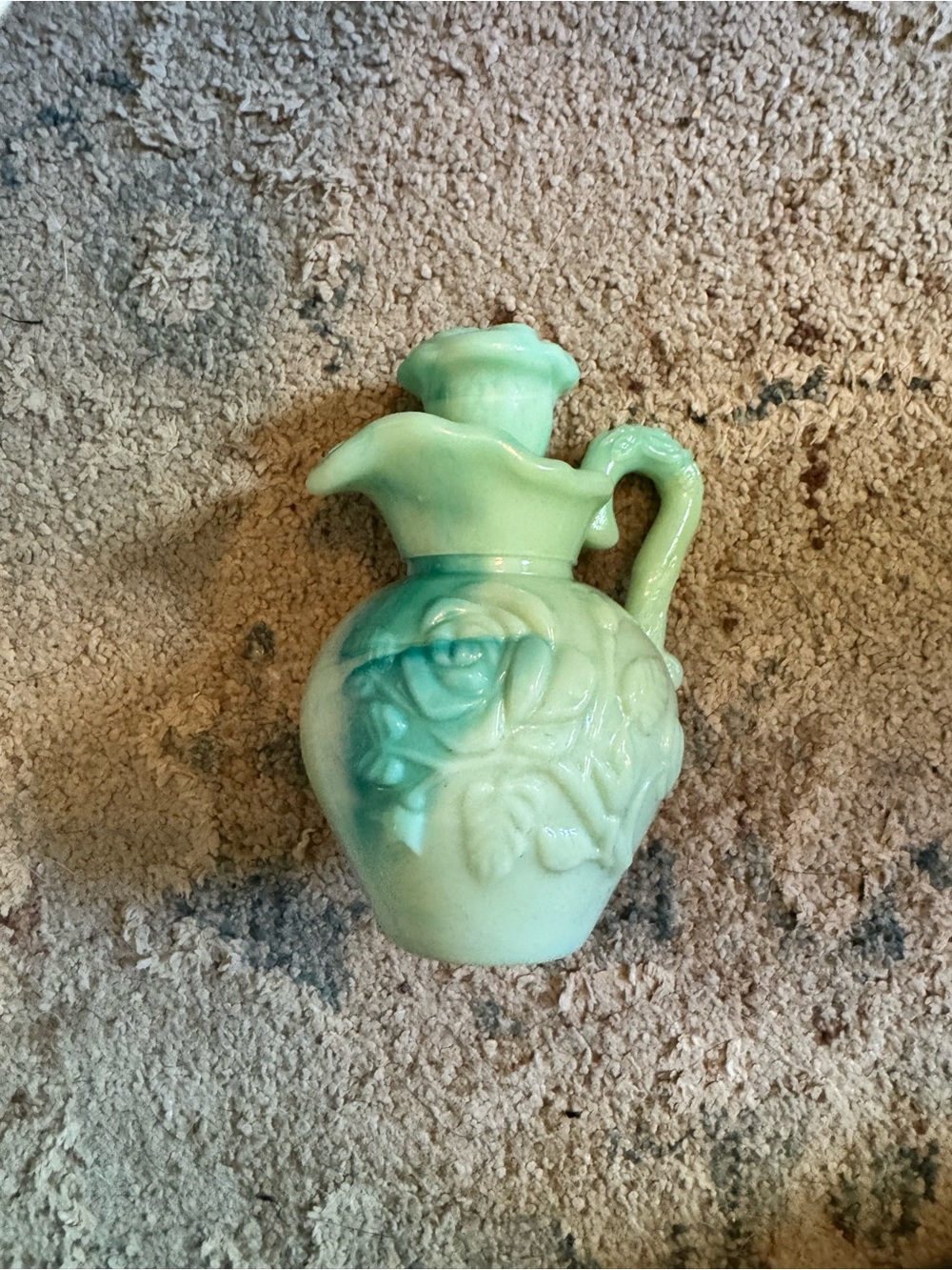 Mint Green Floral Ceramic Pitcher Vase and Tray (AVON)
